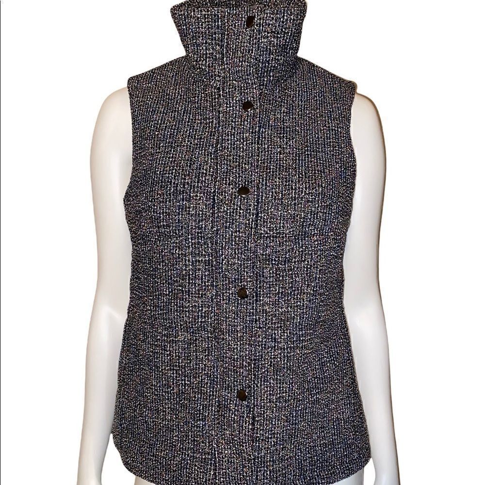 Christopher & Banks Black Multicolor Lined Zippered Mock Neck Vest Small NWT